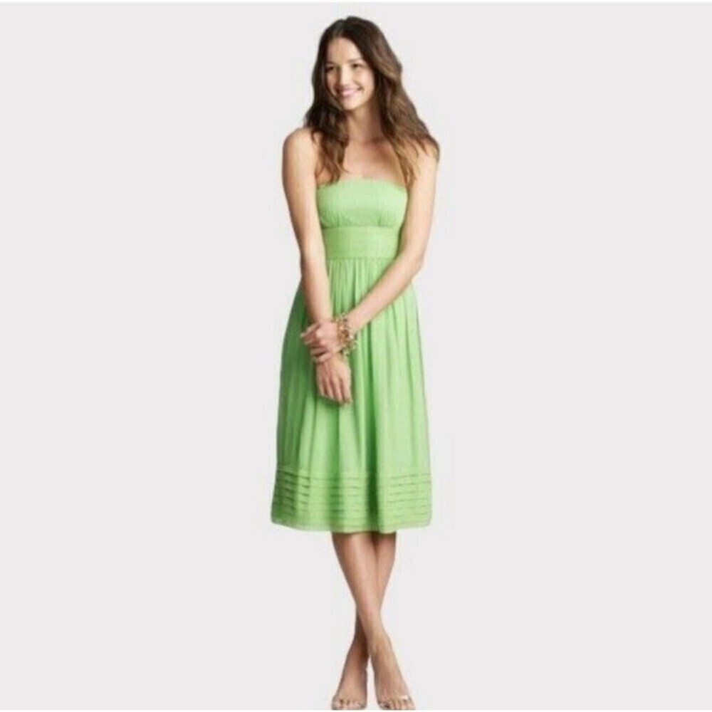 J. Crew Juliet Mint Green 100% Silk Chiffon Strapless Midi Dress, 4